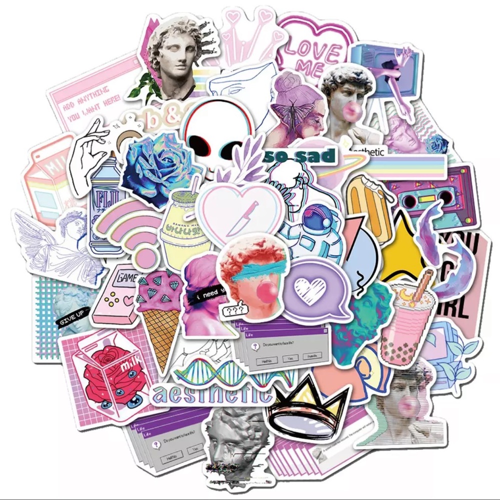 2/$10 NEW! 50 Piece Vsco Girl Stickers Pack Abstract Art Cartoon